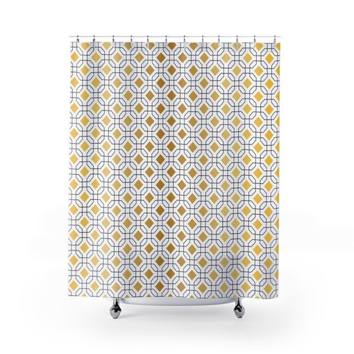 Luxurious Art Deco Diamond Shower Curtain | Gold and White Bathtub Decor | Bathroom Gift | Customizable
