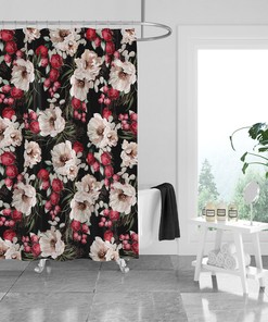Luxurious Peony Floral Shower Curtain Set - Glamorous Bath Set with Optional Towels and Mat for Luxurious Bathroom Decor