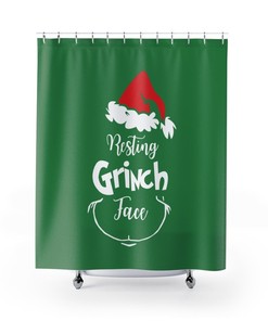 Luxury Grinch Christmas Print Shower Curtain for At Home Holiday Bathroom Decor