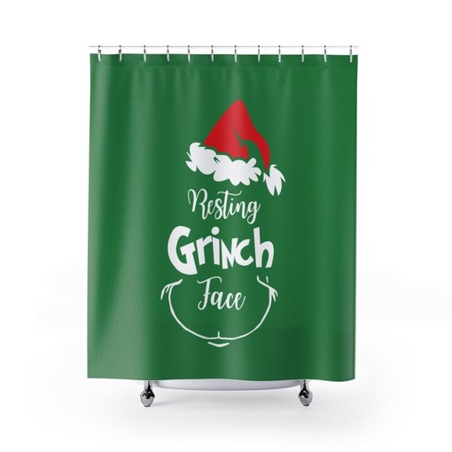 Luxury Grinch Christmas Print Shower Curtain for At Home Holiday Bathroom Decor