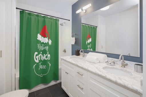 Luxury Grinch Christmas Print Shower Curtain for At Home Holiday Bathroom Decor - Image 2