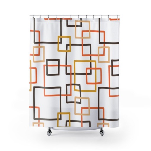 MCM Geometric Shower Curtain with Retro Flair