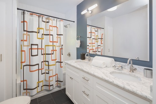 MCM Geometric Shower Curtain with Retro Flair - Image 2
