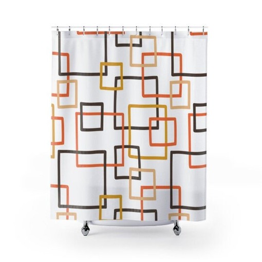 MCM Geometric Shower Curtain with Retro Flair - Image 3