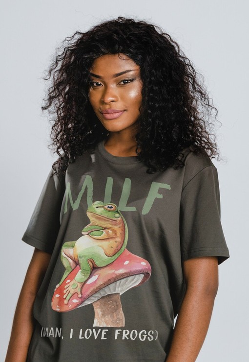 MILF Man I Love Frogs Funny Humor Meme Unisex T-Shirt with Frog Quote