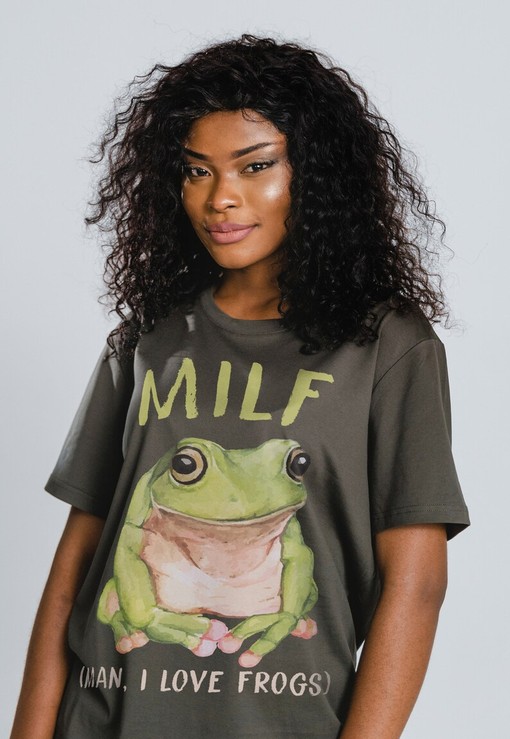 MILF Man I Love Frogs Humor Meme Unisex Tee with Frog Quote