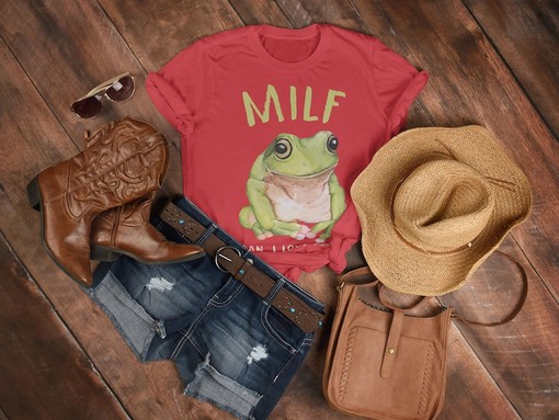 MILF Man I Love Frogs Humor Meme Unisex Tee with Frog Quote - Image 3