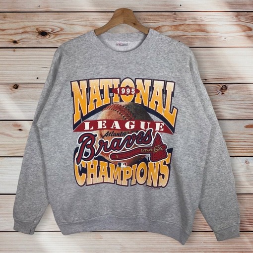 MLB Atlanta Braves National League Champions Crewneck Sweatshirt Baseball Team Braves Sweater - Vintage Style 1995