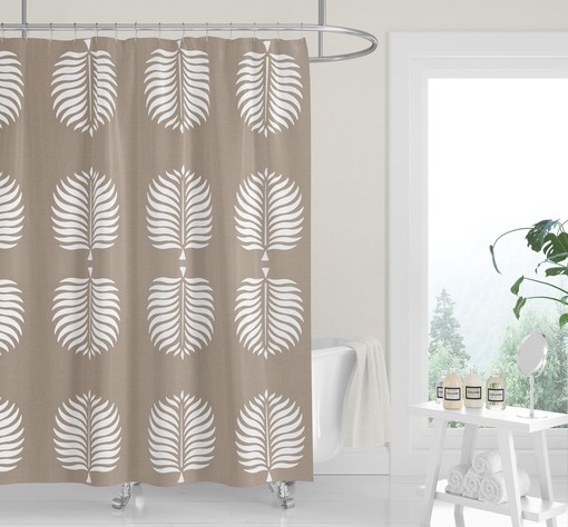 Machine Washable Tropical Island Dark Blue White Palm Fronds Modern Shower Curtain - Image 2