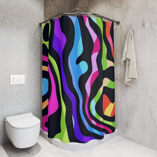Magic Trippy Waves Strokes Abstract Art Shower Curtain or Mat, Colorful Hippie Contemporary Bathroom - Image 2