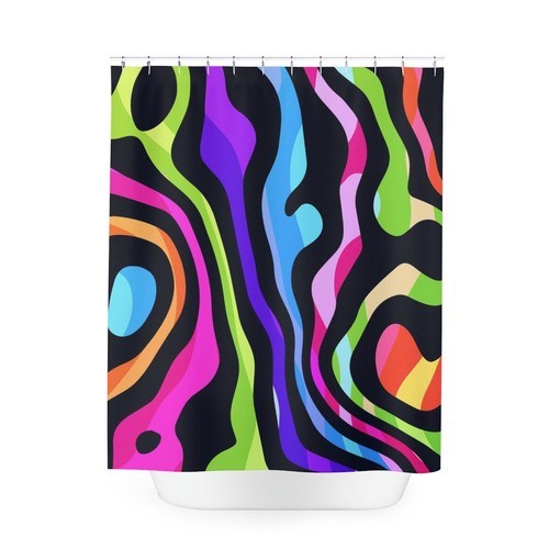 Magic Trippy Waves Strokes Abstract Art Shower Curtain or Mat, Colorful Hippie Contemporary Bathroom - Image 4