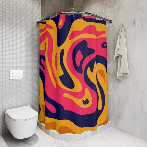 Magic Trippy Waves Strokes Abstract Art Shower Curtain or Mat, Colorful Hippie Contemporary Bathroom Curtain - Image 2