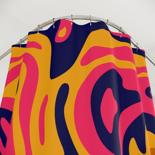 Magic Trippy Waves Strokes Abstract Art Shower Curtain or Mat, Colorful Hippie Contemporary Bathroom Curtain - Image 3
