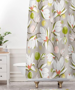 Magnolia Blossom Beige Floral Shower Curtain | Fabric Bathroom Curtain | Vintage Print | Home Decor