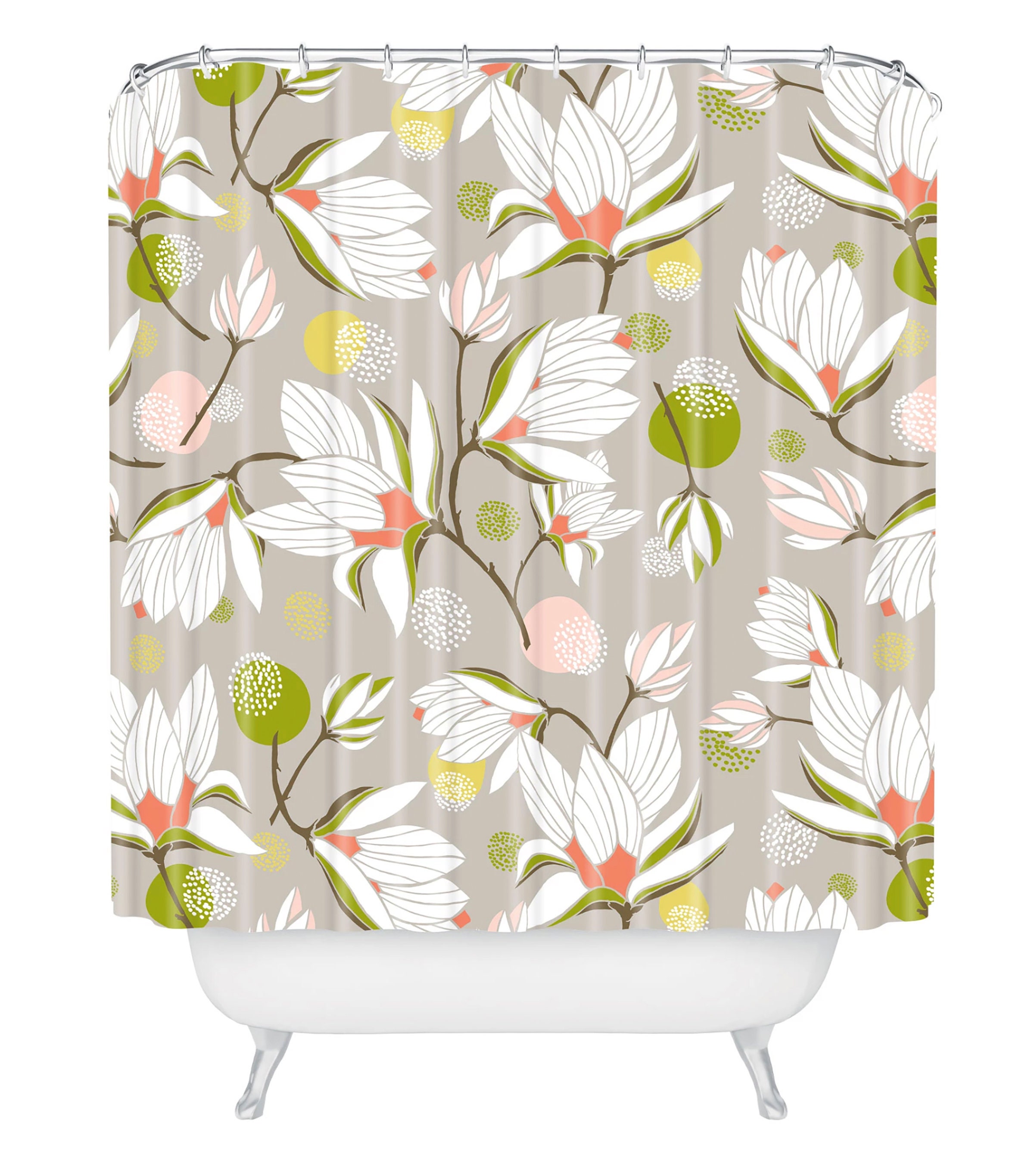 Magnolia Blossom Beige Floral Shower Curtain | Fabric Bathroom Curtain | Vintage Print | Home Decor - Image 2