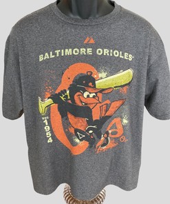 Majestic MLB Baseball Sweatshirt: Baltimore Orioles Mascot T-Shirt with Team Logo