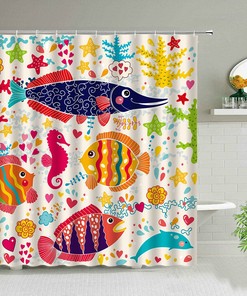 Make Your Kids' Bath Time More Fun with Colorful Underwater World Shower Curtain, Ocean Sea Fish