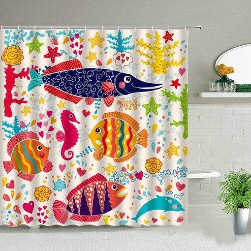 Make Your Kids' Bath Time More Fun with Colorful Underwater World Shower Curtain, Ocean Sea Fish