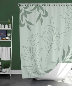 Make a Bold Statement with Minimalist Blue Green Leaves Shower Curtain, Tropical Botanical Pattern Fabric Curtain