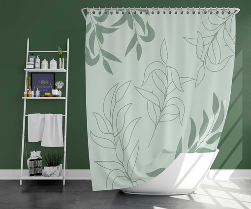 Make a Bold Statement with Minimalist Blue Green Leaves Shower Curtain, Tropical Botanical Pattern Fabric Curtain