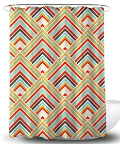 Make a Statement with Blue Red Vintage Geometry Shower Curtain, Diamond Arrow Bathroom Decor