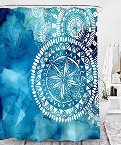 Make a Statement with Blue White Mandala Shower Curtain, Star Watercolor Graphic Design Bathroom Decoration
