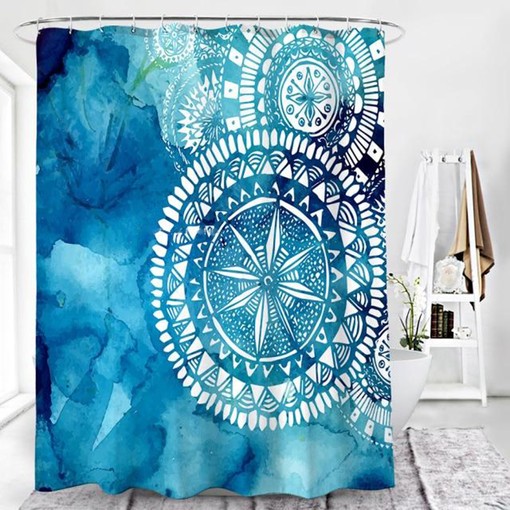 Make a Statement with Blue White Mandala Shower Curtain, Star Watercolor Graphic Design Bathroom Decoration