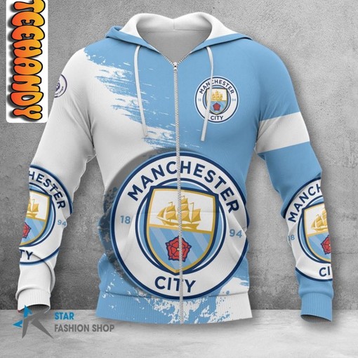Manchester City FC All Over Print 3D Hoodie with Club Logo and Design