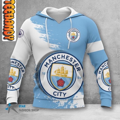 Manchester City FC All Over Print 3D Hoodie with Club Logo and Design - Image 2