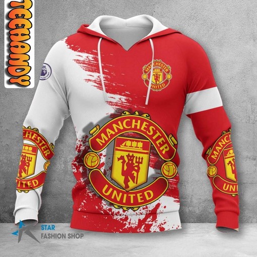 Manchester United All Over Print 3D Hoodie with Club Logo and Design