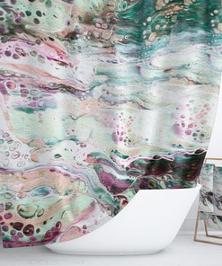 Marble Abstract Boho Shower Curtain Set with Optional Towels and Mat
