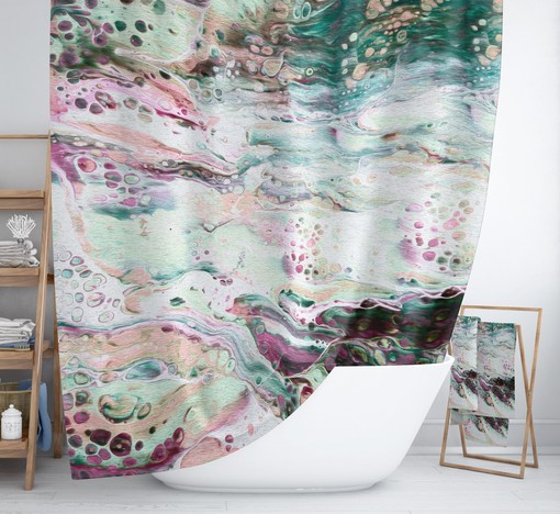 Marble Abstract Boho Shower Curtain Set with Optional Towels and Mat