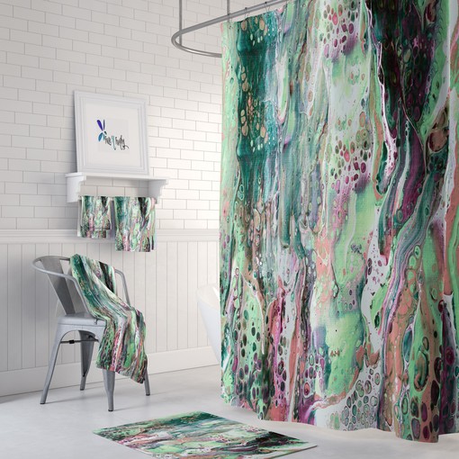 Marble Abstract Boho Shower Curtain Set with Optional Towels and Mat - Image 2
