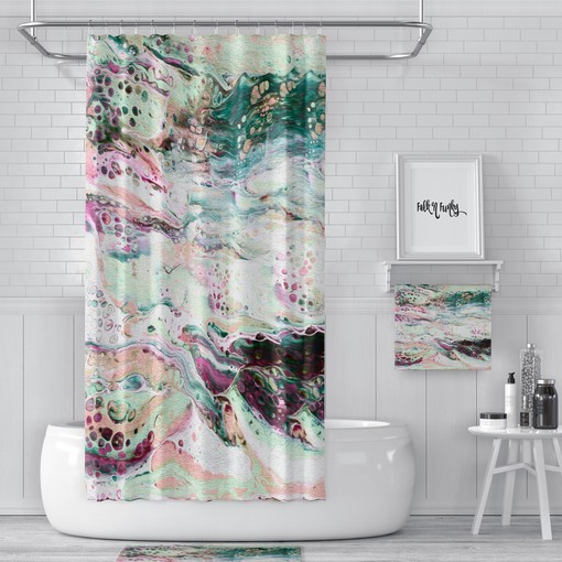 Marble Abstract Boho Shower Curtain Set with Optional Towels and Mat - Image 3