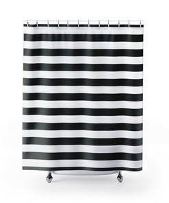 Masculine Striped Shower Curtain | Horizontal Black & White | New Home Housewarming Gift | Bathroom Decor + Quotes