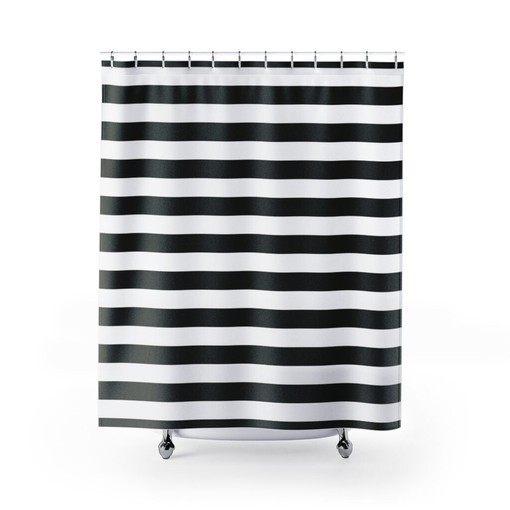 Masculine Striped Shower Curtain | Horizontal Black & White | New Home Housewarming Gift | Bathroom Decor + Quotes