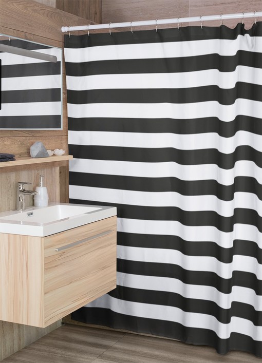 Masculine Striped Shower Curtain | Horizontal Black & White | New Home Housewarming Gift | Bathroom Decor + Quotes - Image 4