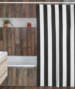 Masculine Striped Shower Curtain | Vertical Black & White | New Home Housewarming Gift | Bathroom Decor + Quotes