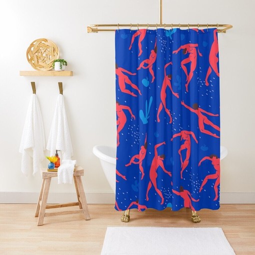 Matisse Boho Body Patterns Blue Shower Curtain - Artistic and Eco-Friendly with Waterproof Features