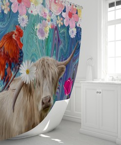 Maximalist Eclectic Cow Shower Curtain with Farmhouse Bathroom Decor for Bold Style