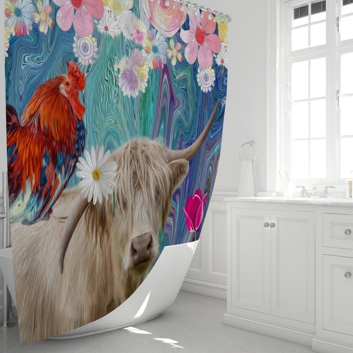 Maximalist Eclectic Cow Shower Curtain with Farmhouse Bathroom Decor for Bold Style