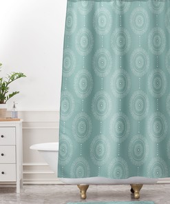 Medallion Geometric Seafoam Shower Curtain, Boho Bath Decor, Vintage-Inspired Fabric Bath Curtain