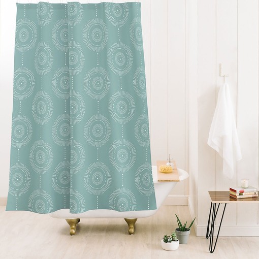 Medallion Geometric Seafoam Shower Curtain, Boho Bath Decor, Vintage-Inspired Fabric Bath Curtain - Image 2