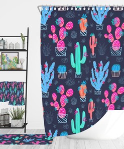 Memphis Cactus Shower Curtain with Southwestern Bath Accessories - Create a Bold and Unique Look