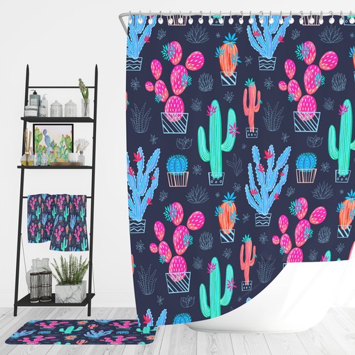 Memphis Cactus Shower Curtain with Southwestern Bath Accessories - Create a Bold and Unique Look