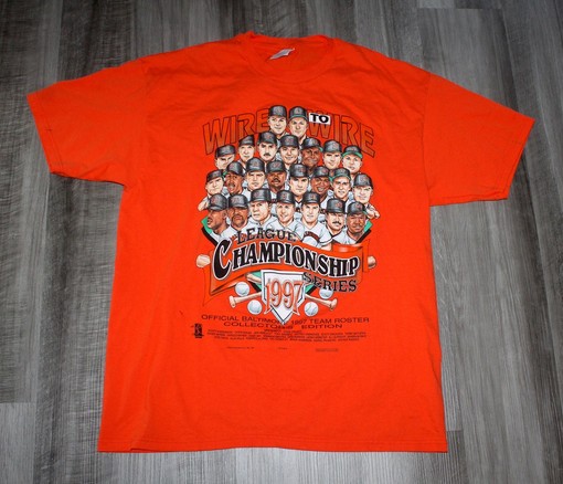 Men's 1997 Caricature Cartoon Baltimore Orioles Baseball Tee