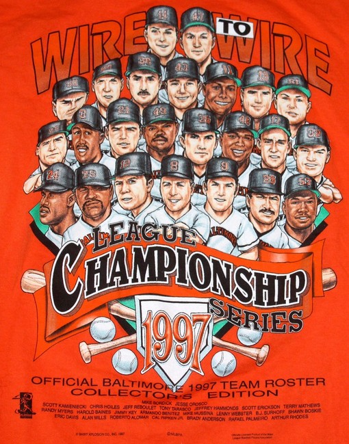 Men's 1997 Caricature Cartoon Baltimore Orioles Baseball Tee - Image 2