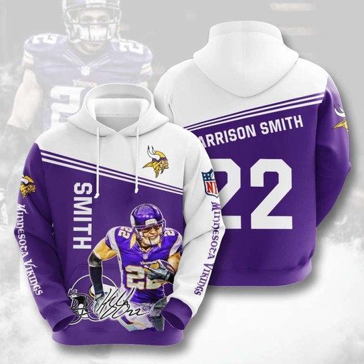 Men's 3D Minnesota Vikings Hoodie with Graphic Print Design