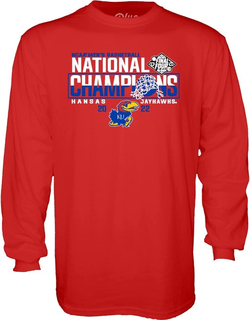 Men's NCAA Kansas Jayhawks National Basketball Champions Long Sleeve T-Shirt 2022 - Gifts for Fans of NCAA Shirts