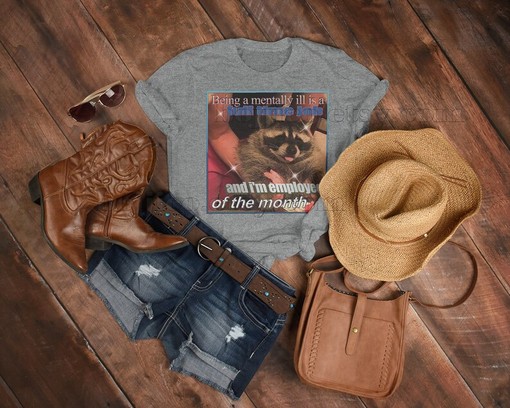Mentally Full Time Job Raccoon Meme: Vintage Movie Shirt for Film Lovers - Image 3